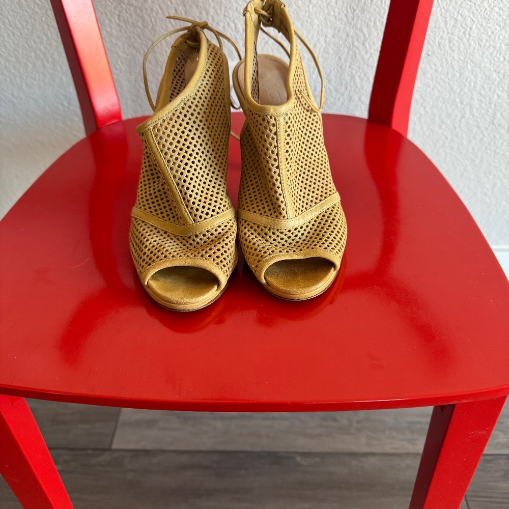 J. Crew Made in Italy Yellow Perforated Leather High Heel Sandal